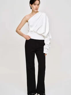Tops-Source Unknown One-Shoulder Blouse, White