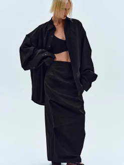Accessories-Source Unknown Over-Fit Cotton Shirt, Black