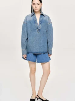 Clothing-Source Unknown Oversized Denim Shirt, Tint Wash