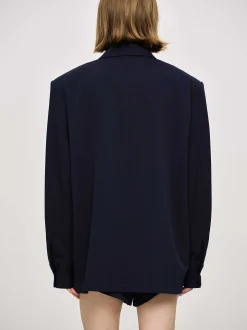 Clothing-Source Unknown Oversized Fluid Shirt, Navy