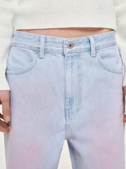 Clothing-Source Unknown Painted Wide-Leg Jeans, Pink Washed