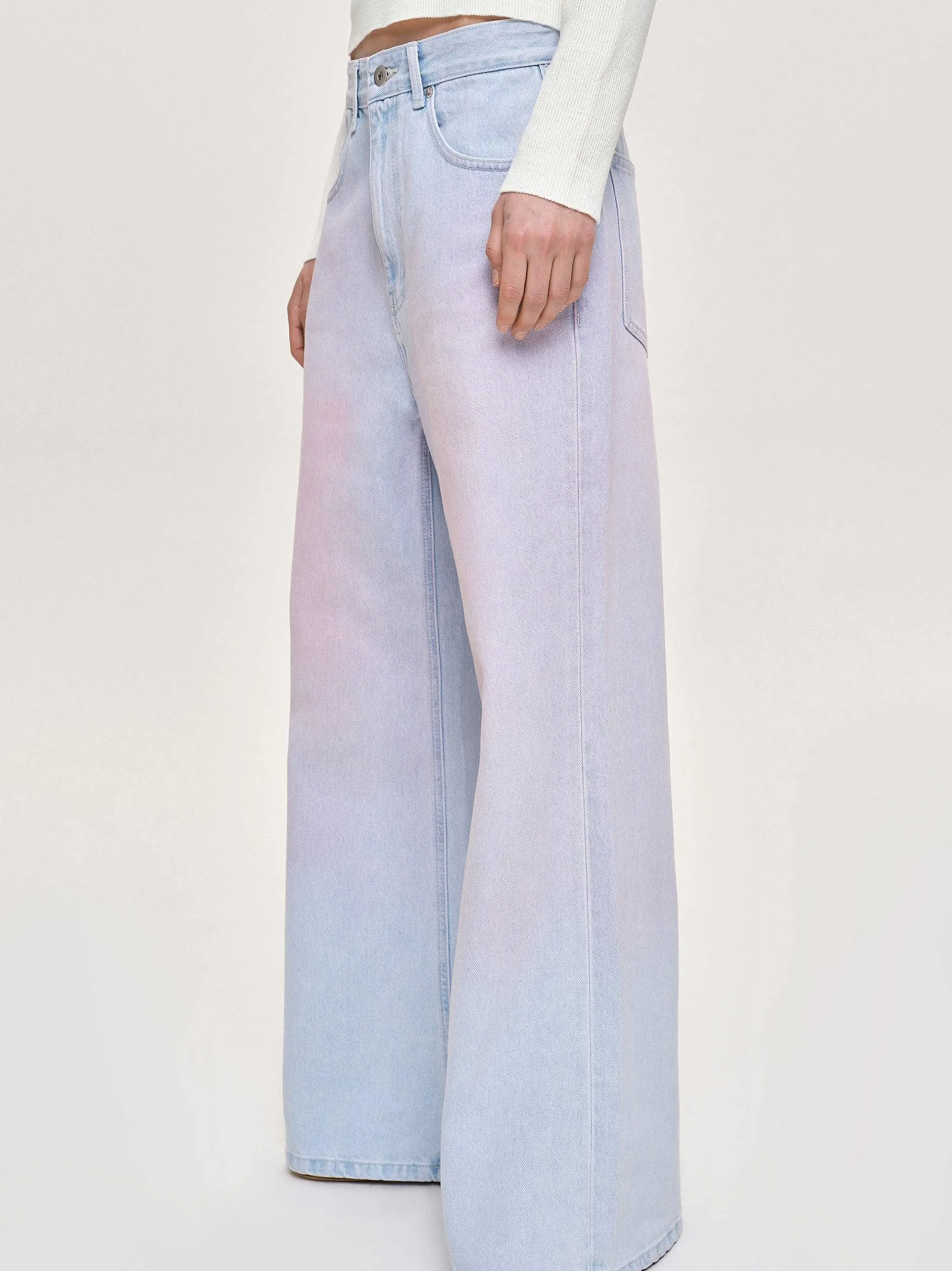 Denim-Source Unknown Painted Wide-Leg Jeans, Pink Washed