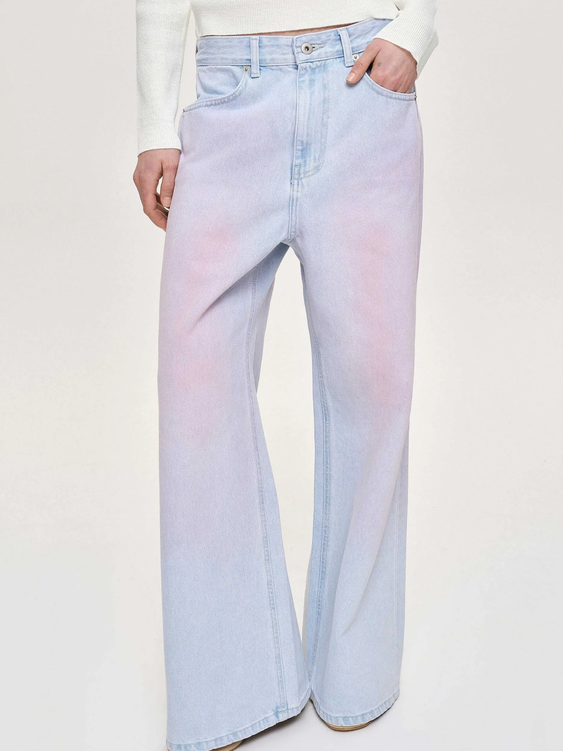 Denim-Source Unknown Painted Wide-Leg Jeans, Pink Washed