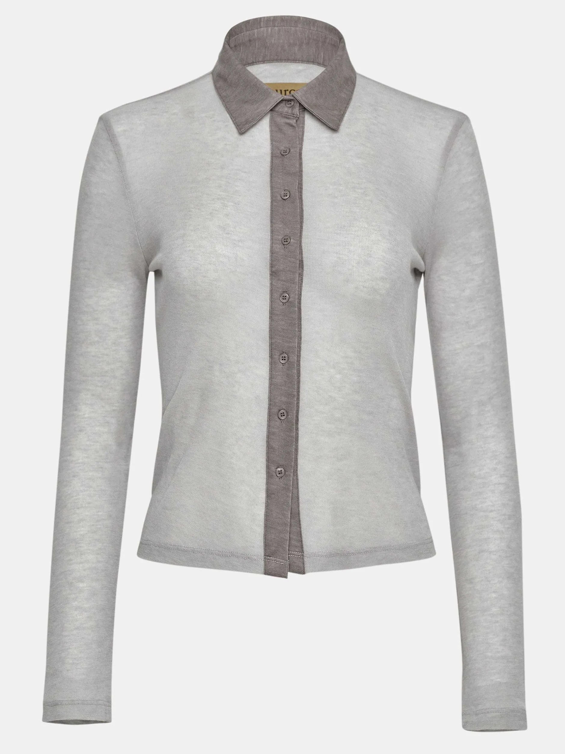 Clothing-Source Unknown Pietro Semi-Sheer Collar Top, Taupe Brown