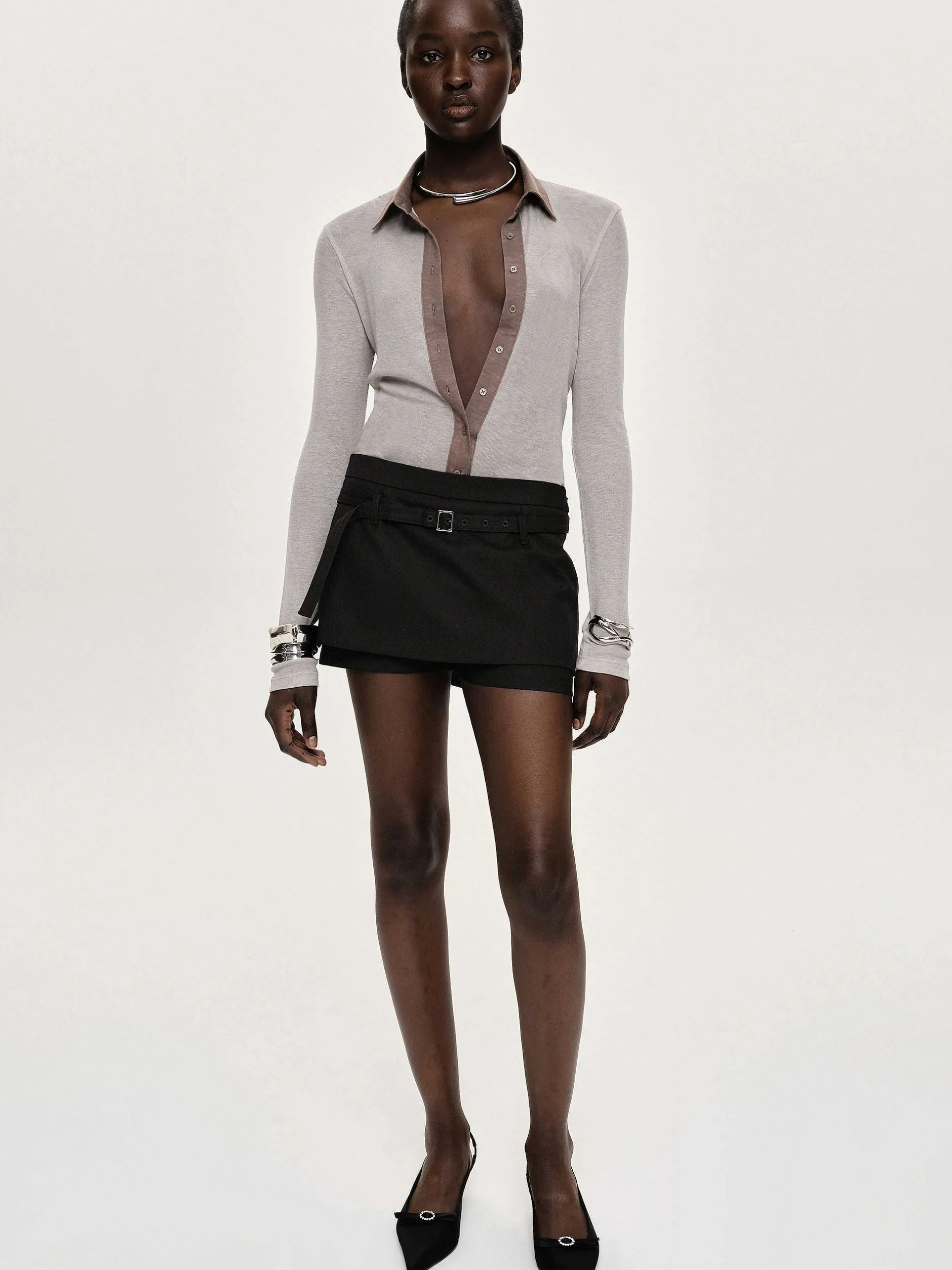 Clothing-Source Unknown Pietro Semi-Sheer Collar Top, Taupe Brown