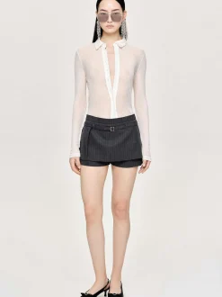 Clothing-Source Unknown Pietro Semi-Sheer Collar Top, White