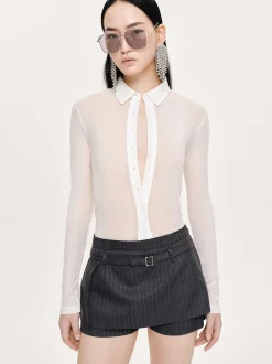 Clothing-Source Unknown Pietro Semi-Sheer Collar Top, White