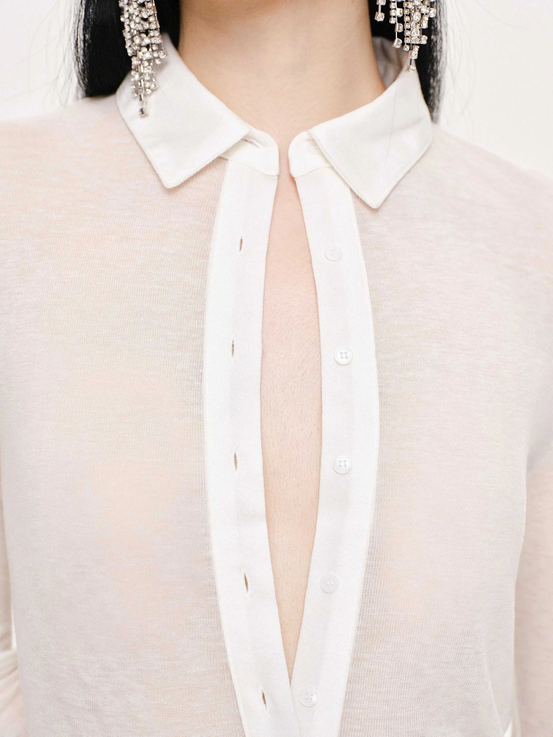 Clothing-Source Unknown Pietro Semi-Sheer Collar Top, White