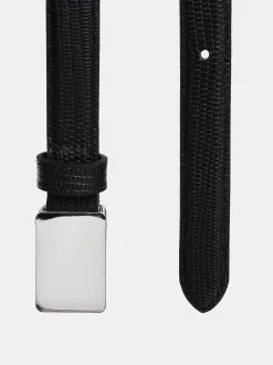 Clothing-Source Unknown Plate Buckle Croc-Effect Belt, Silver
