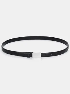 Clothing-Source Unknown Plate Buckle Croc-Effect Belt, Silver