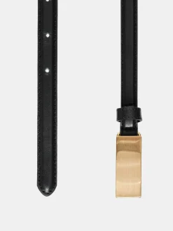 Clothing-Source Unknown Plate Buckle Leather Belt, Black
