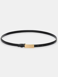 Clothing-Source Unknown Plate Buckle Leather Belt, Black