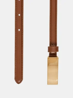 Accessories-Source Unknown Plate Buckle Leather Belt, Saddle