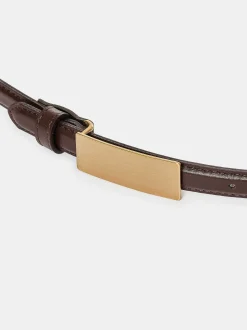 Clothing-Source Unknown Plate Buckle Leather Belt, Brunette