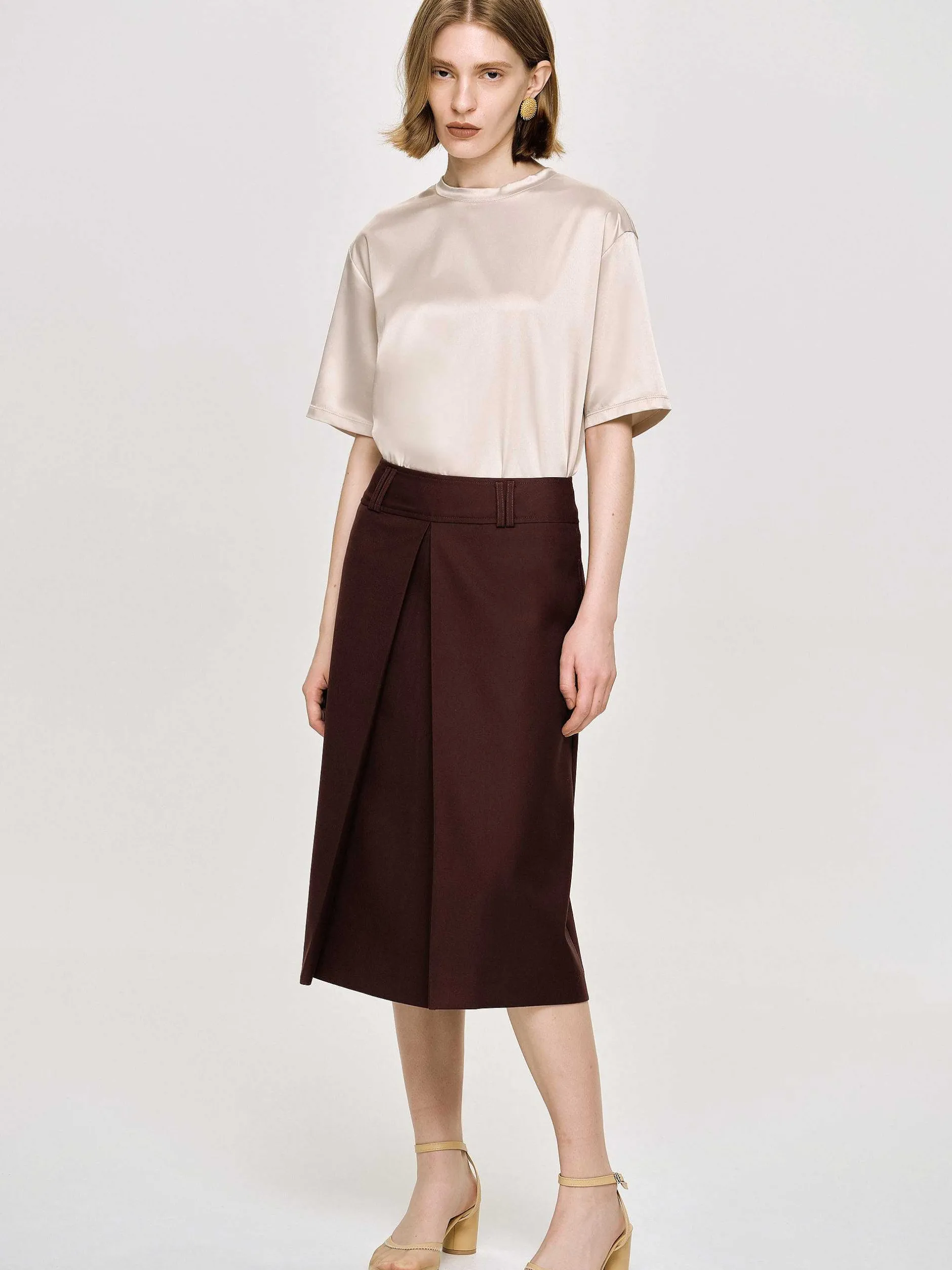 Bottoms-Source Unknown Pleated Midi Skirt, Black Cherry