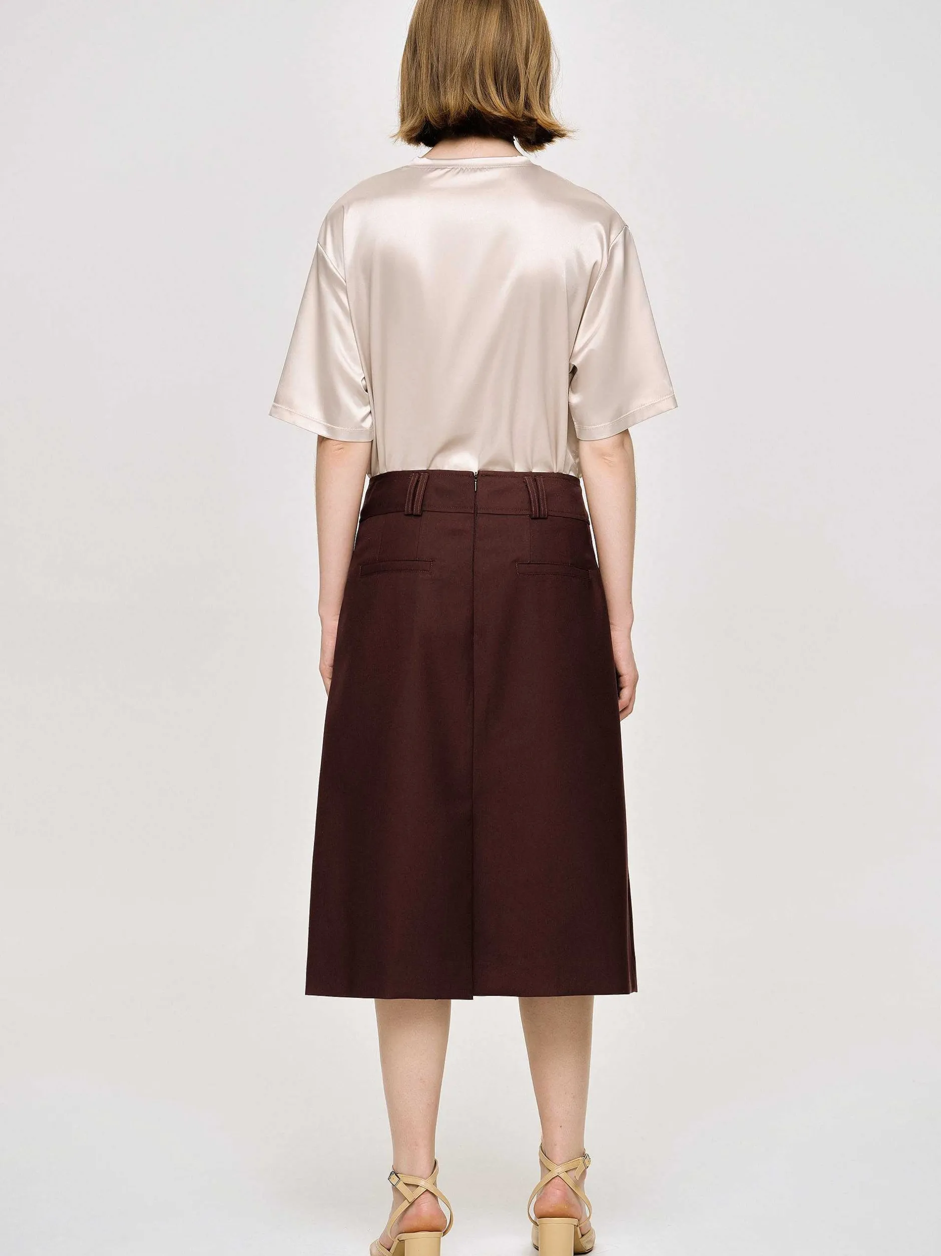 Bottoms-Source Unknown Pleated Midi Skirt, Black Cherry