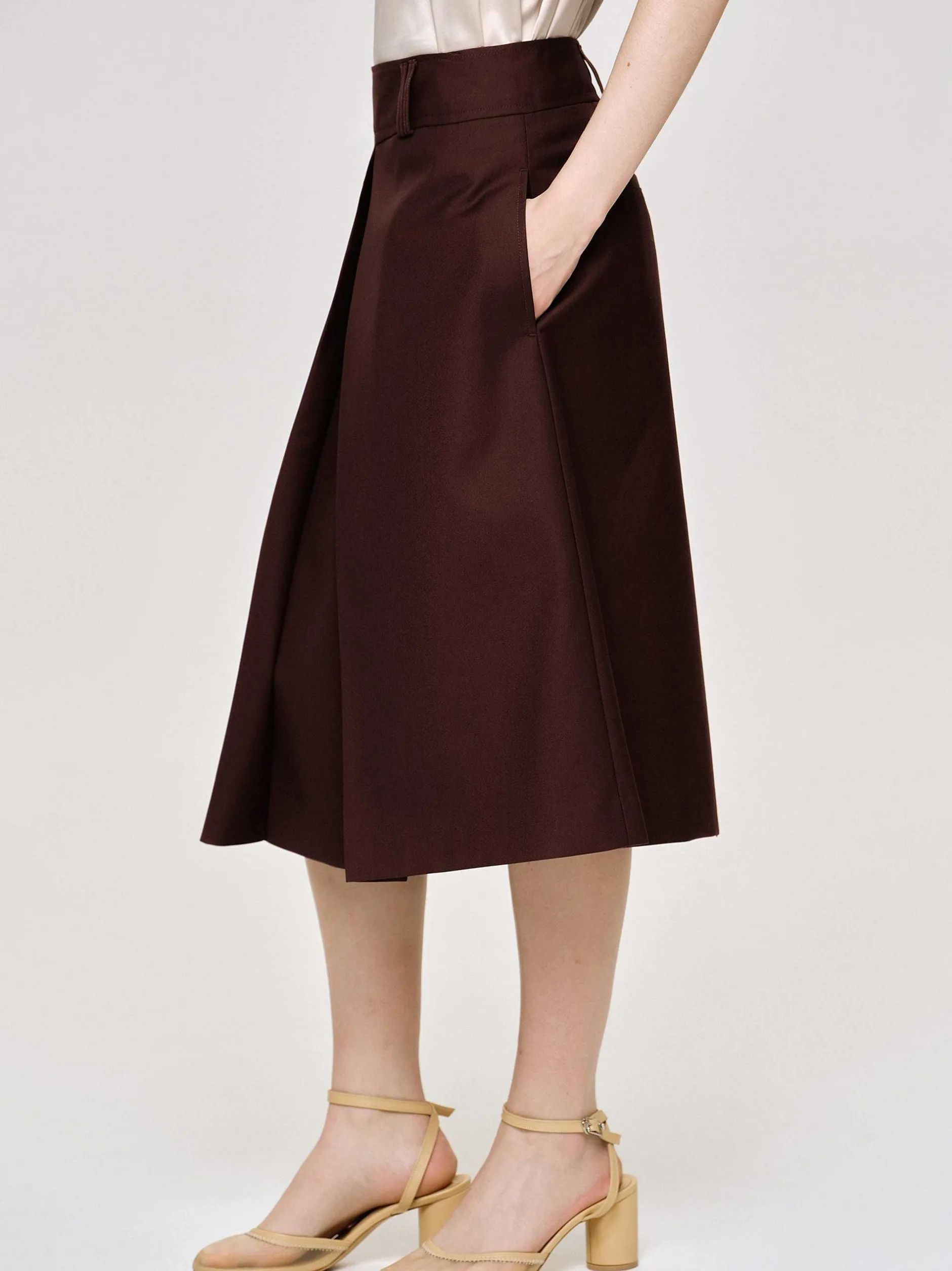 Bottoms-Source Unknown Pleated Midi Skirt, Black Cherry