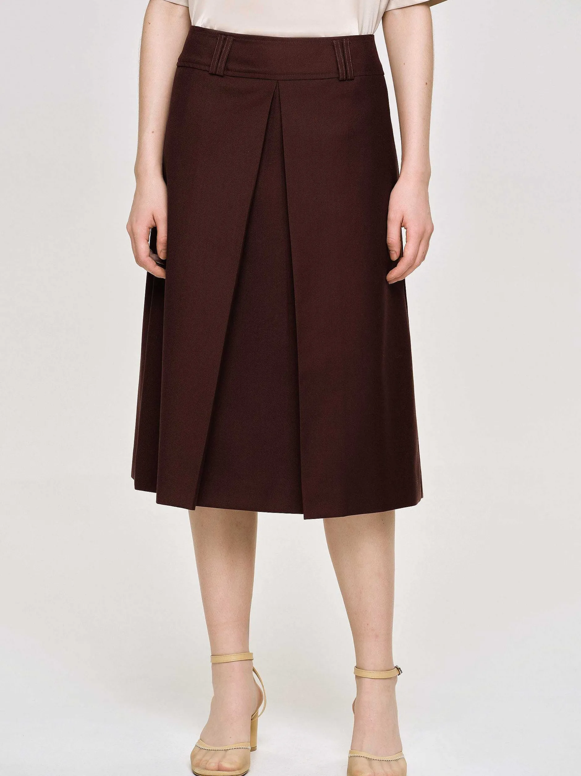 Bottoms-Source Unknown Pleated Midi Skirt, Black Cherry