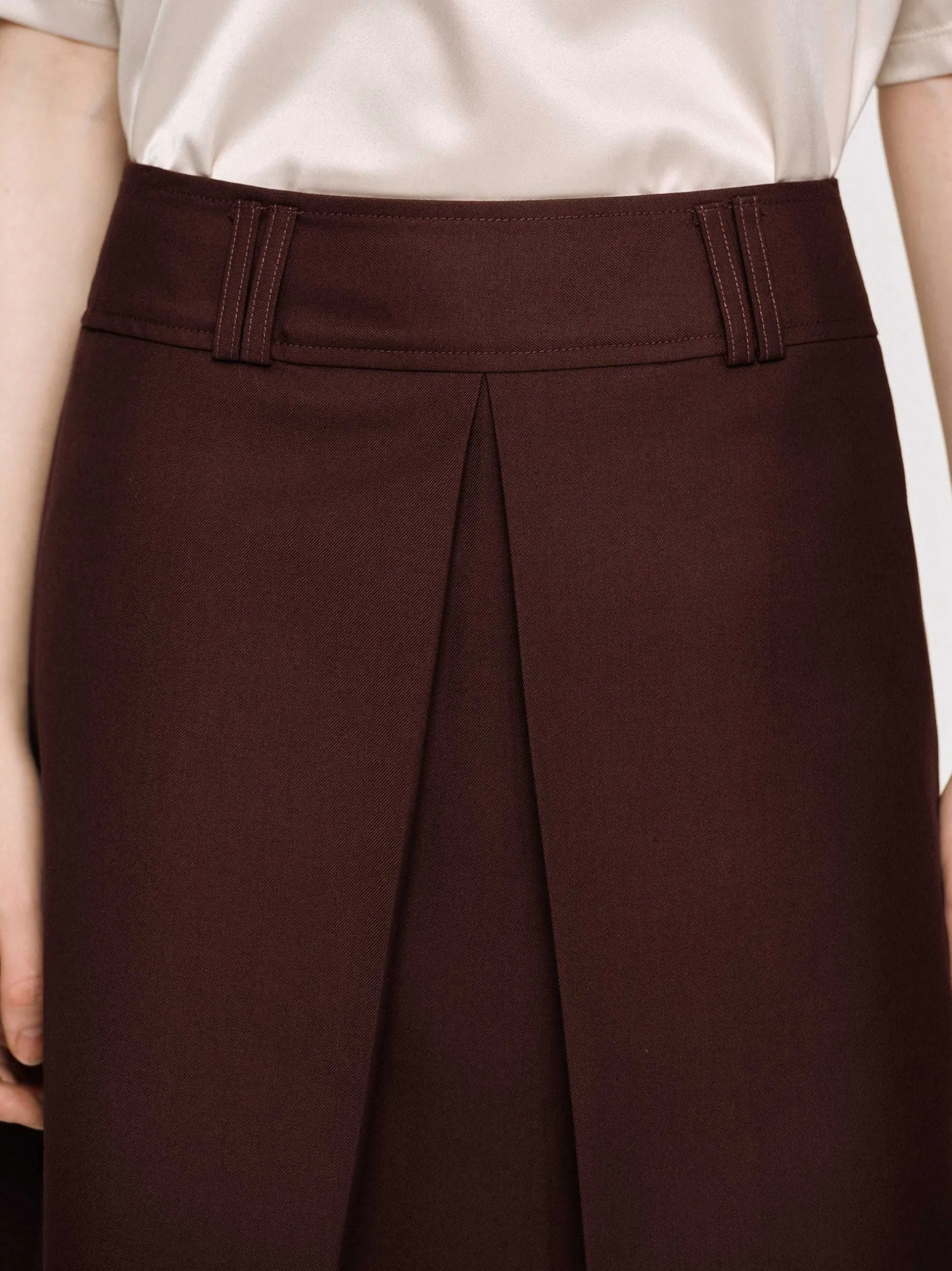 Bottoms-Source Unknown Pleated Midi Skirt, Black Cherry