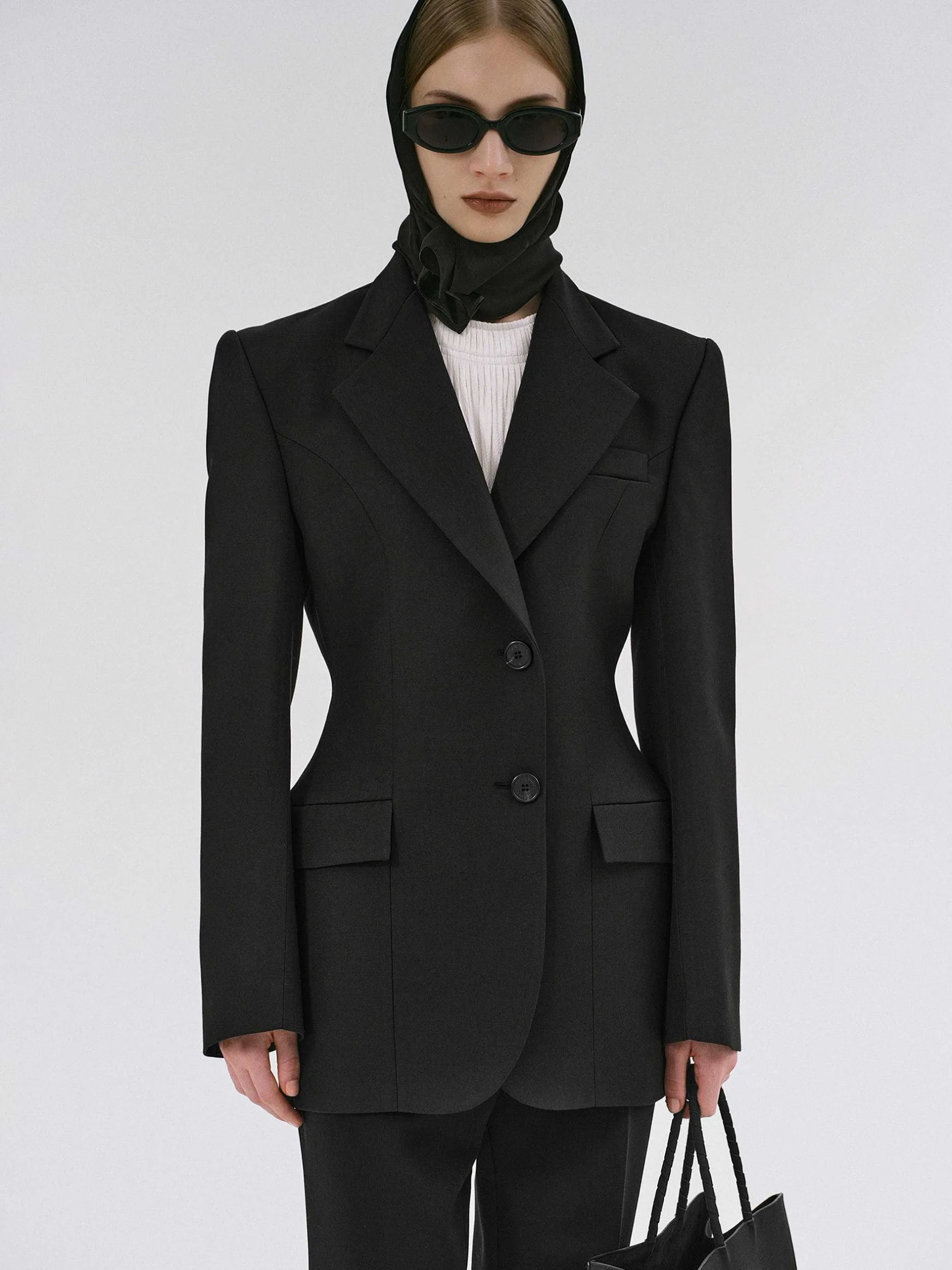 Outerwear-Source Unknown Poldo Hourglass Blazer, Black