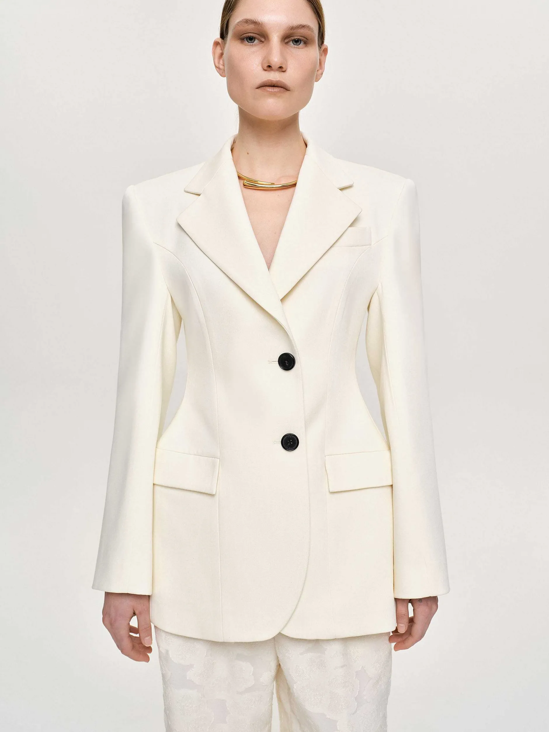 Outerwear-Source Unknown Poldo Hourglass Blazer, Cream