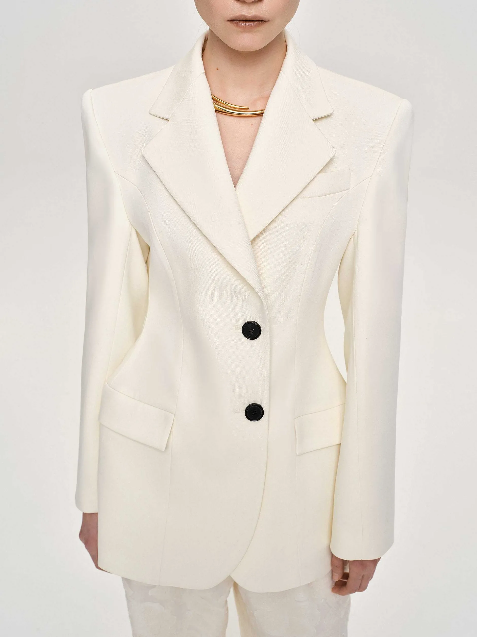 Outerwear-Source Unknown Poldo Hourglass Blazer, Cream