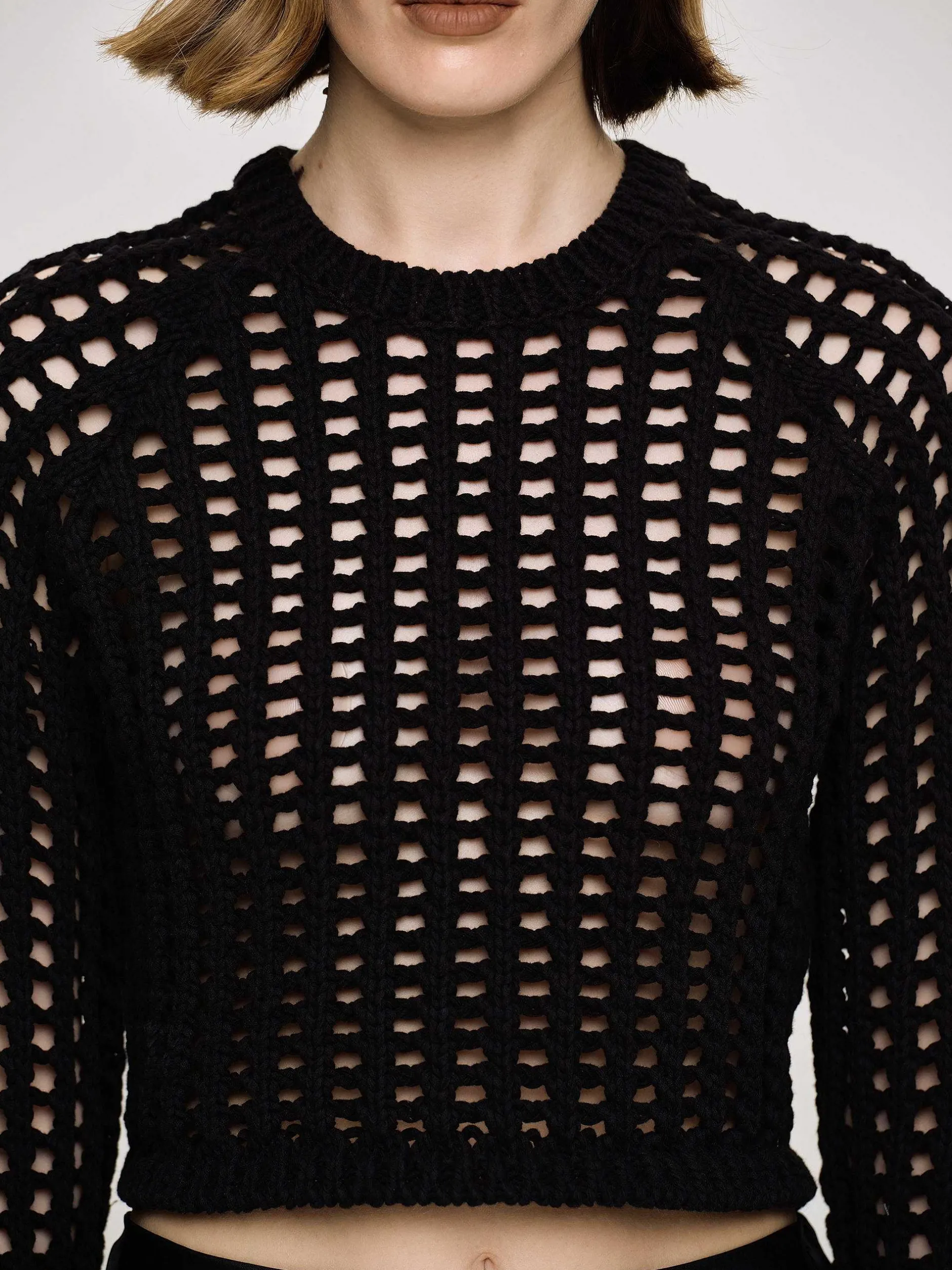 Knitwear-Source Unknown Reef Net Knit Top, Black