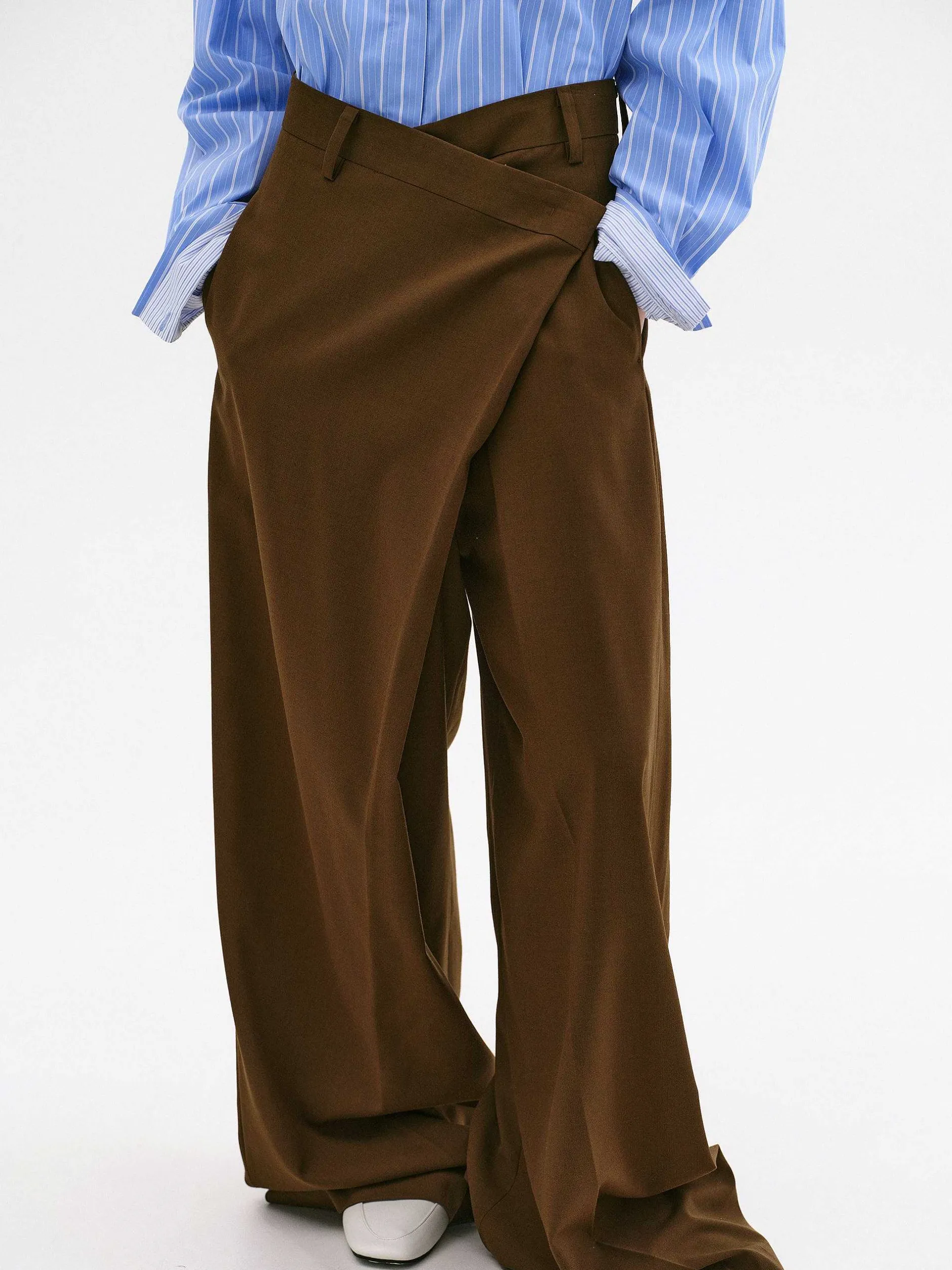 Bottoms-Source Unknown Rennert Criss Cross Trousers, Saddle Brown