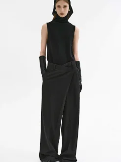 Bottoms-Source Unknown Rennert Criss Cross Trousers, Black