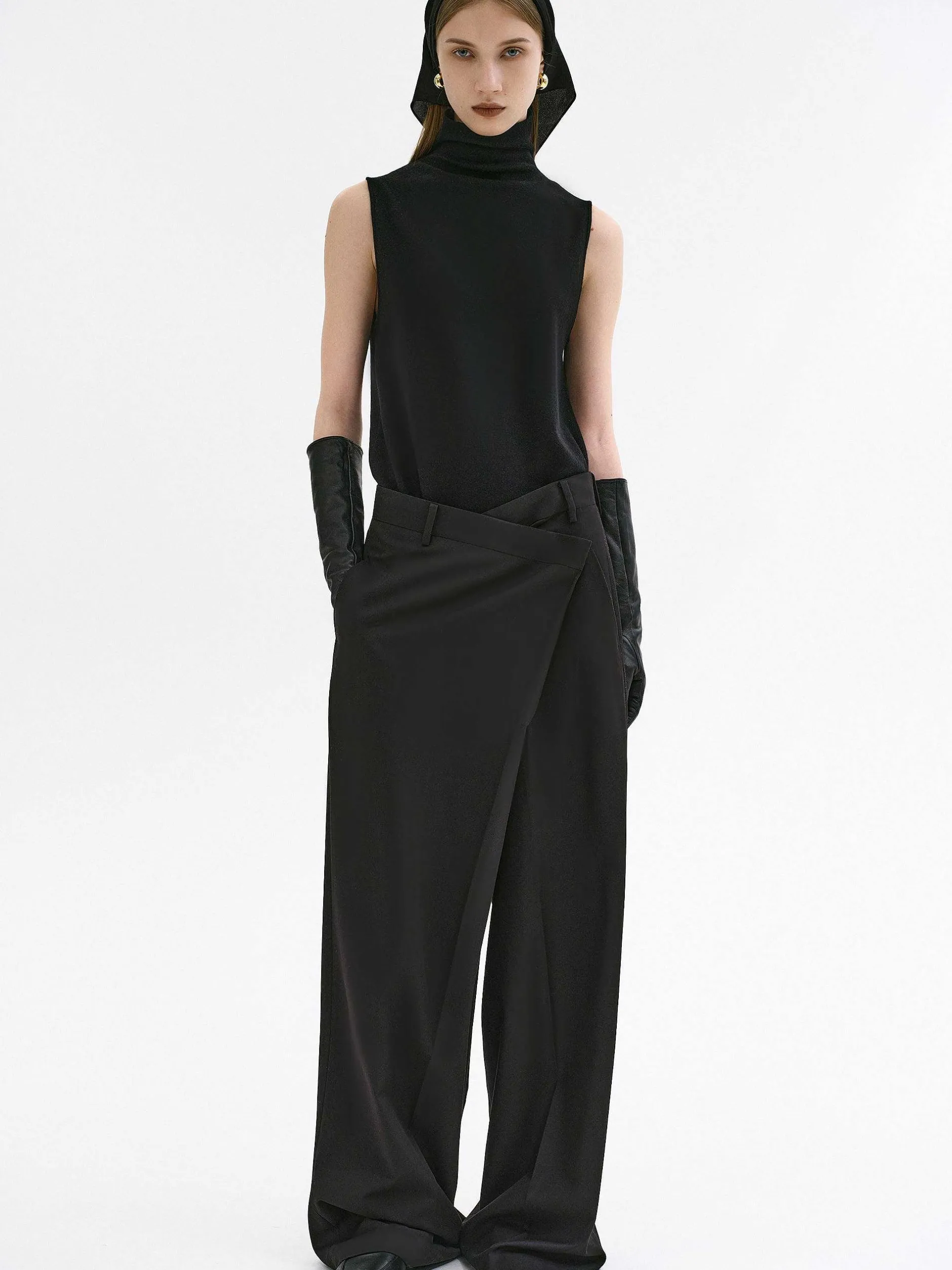 Bottoms-Source Unknown Rennert Criss Cross Trousers, Black