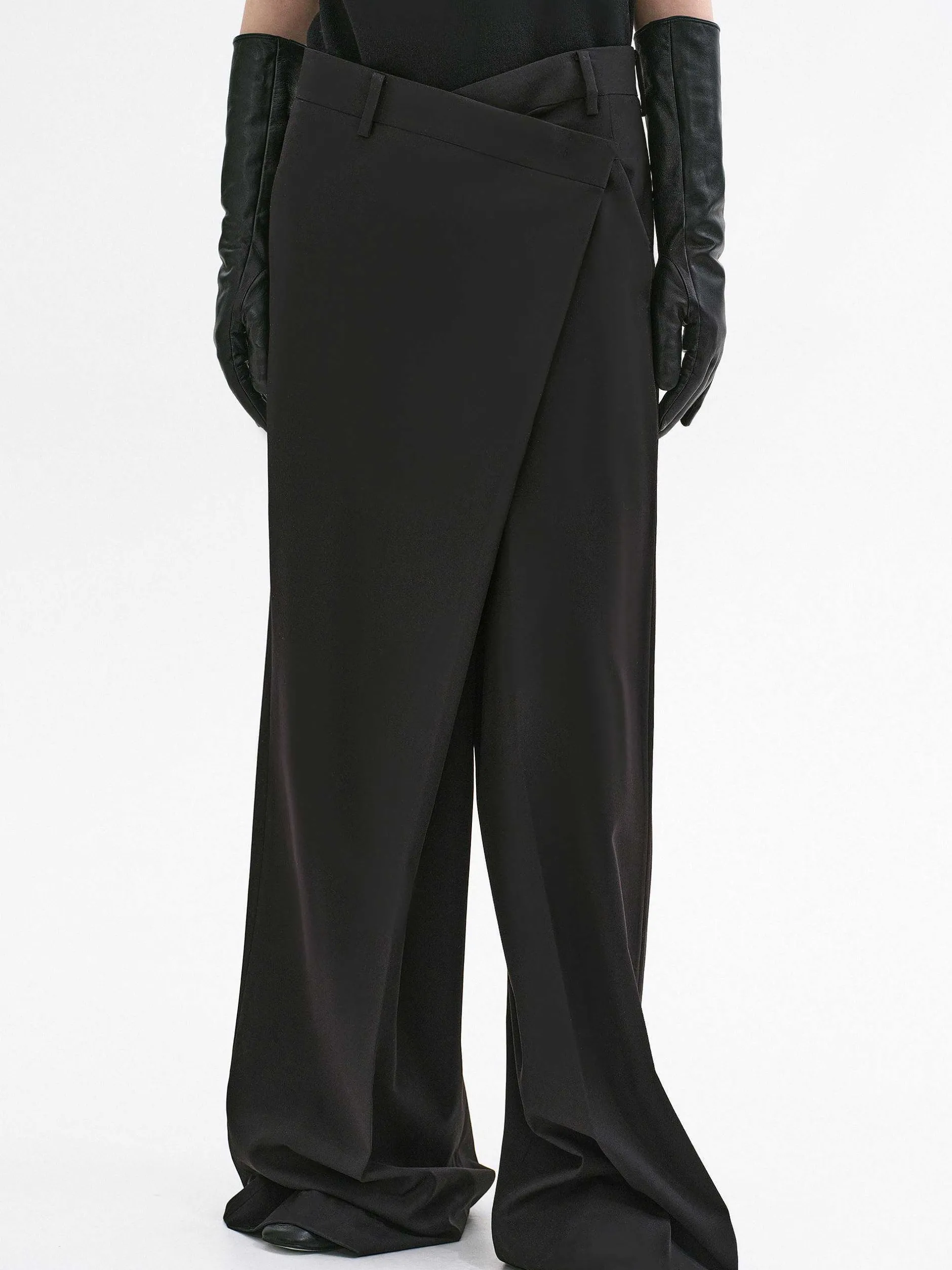 Bottoms-Source Unknown Rennert Criss Cross Trousers, Black