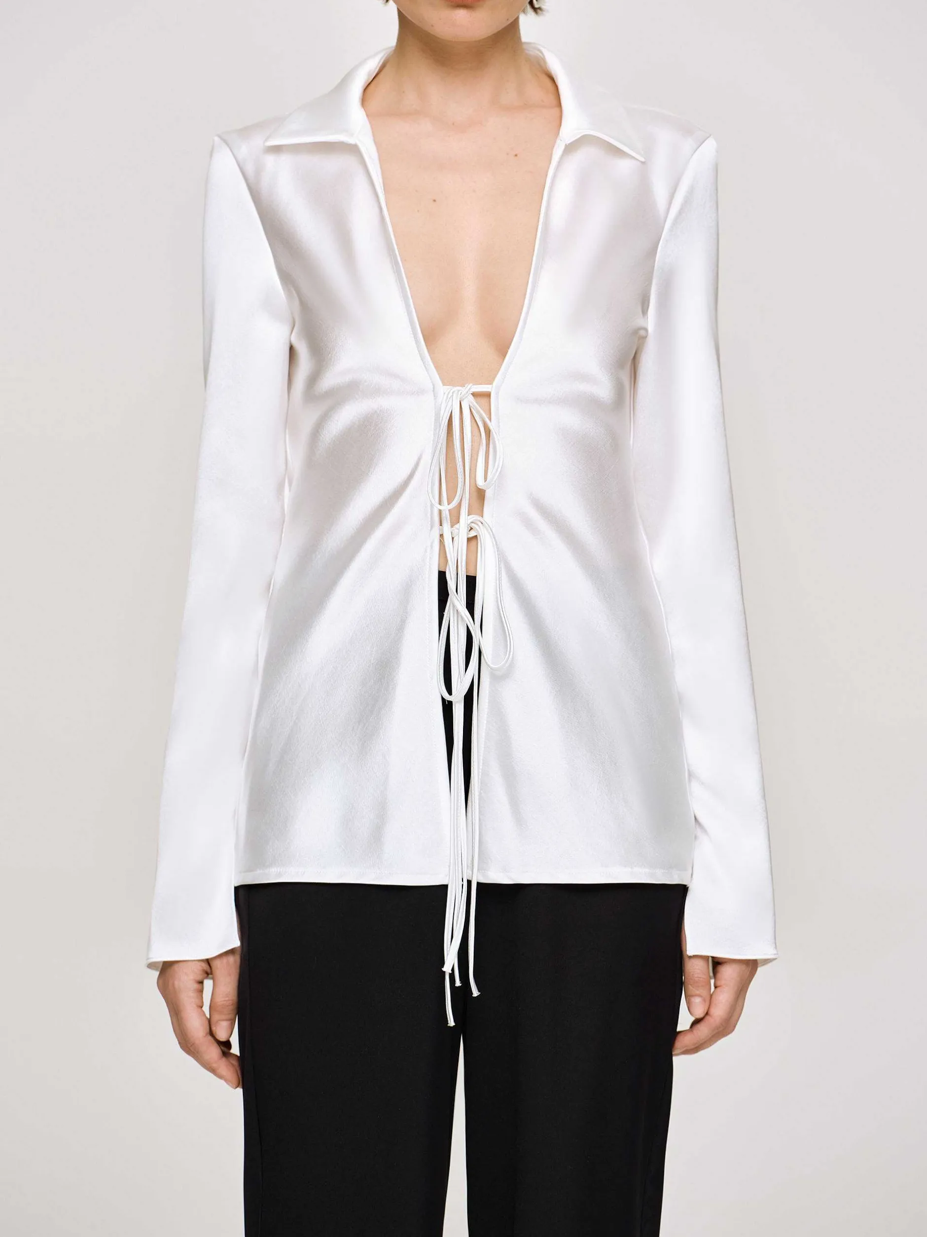 Clothing-Source Unknown Reyna Satin Blouse, Pearl