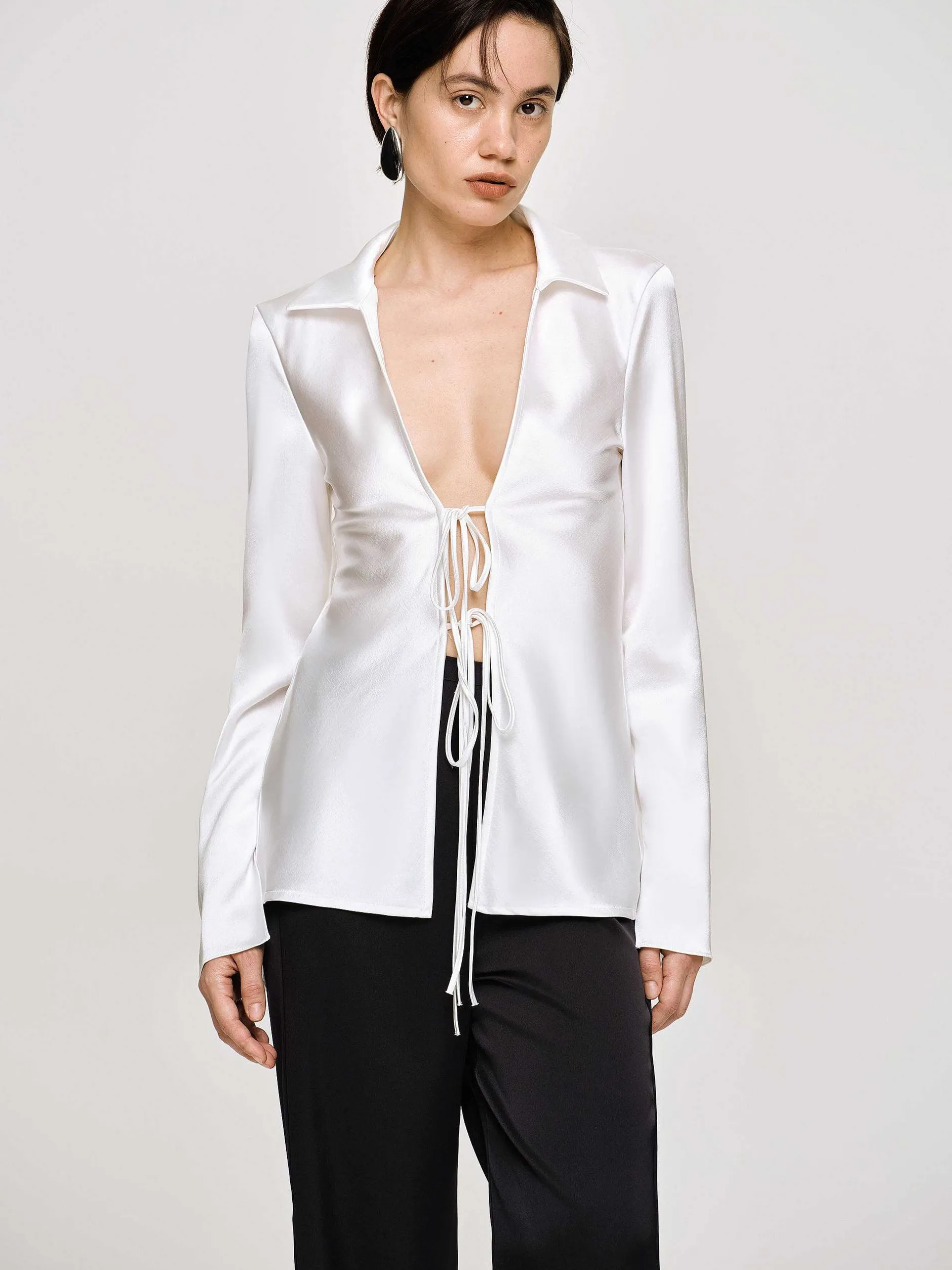 Clothing-Source Unknown Reyna Satin Blouse, Pearl
