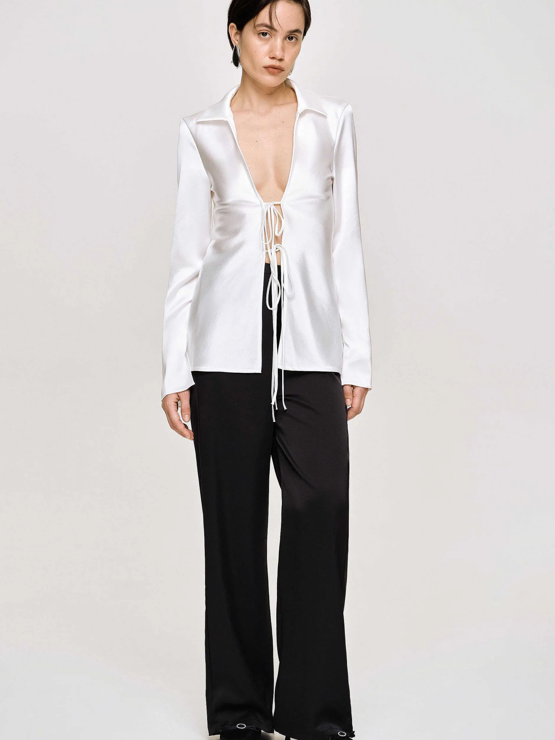 Tops-Source Unknown Reyna Satin Blouse, Pearl