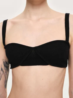Tops-Source Unknown Rib Knit Bra, Black