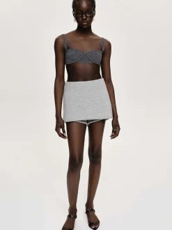 Tops-Source Unknown Rib Knit Bra, Charcoal