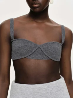 Knitwear-Source Unknown Rib Knit Bra, Charcoal