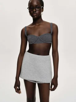 Knitwear-Source Unknown Rib Knit Bra, Charcoal