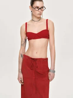 Clothing-Source Unknown Rib Knit Bra, Red