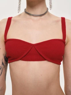 Clothing-Source Unknown Rib Knit Bra, Red