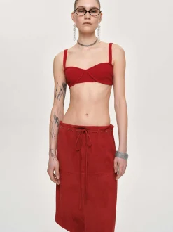 Tops-Source Unknown Rib Knit Bra, Red