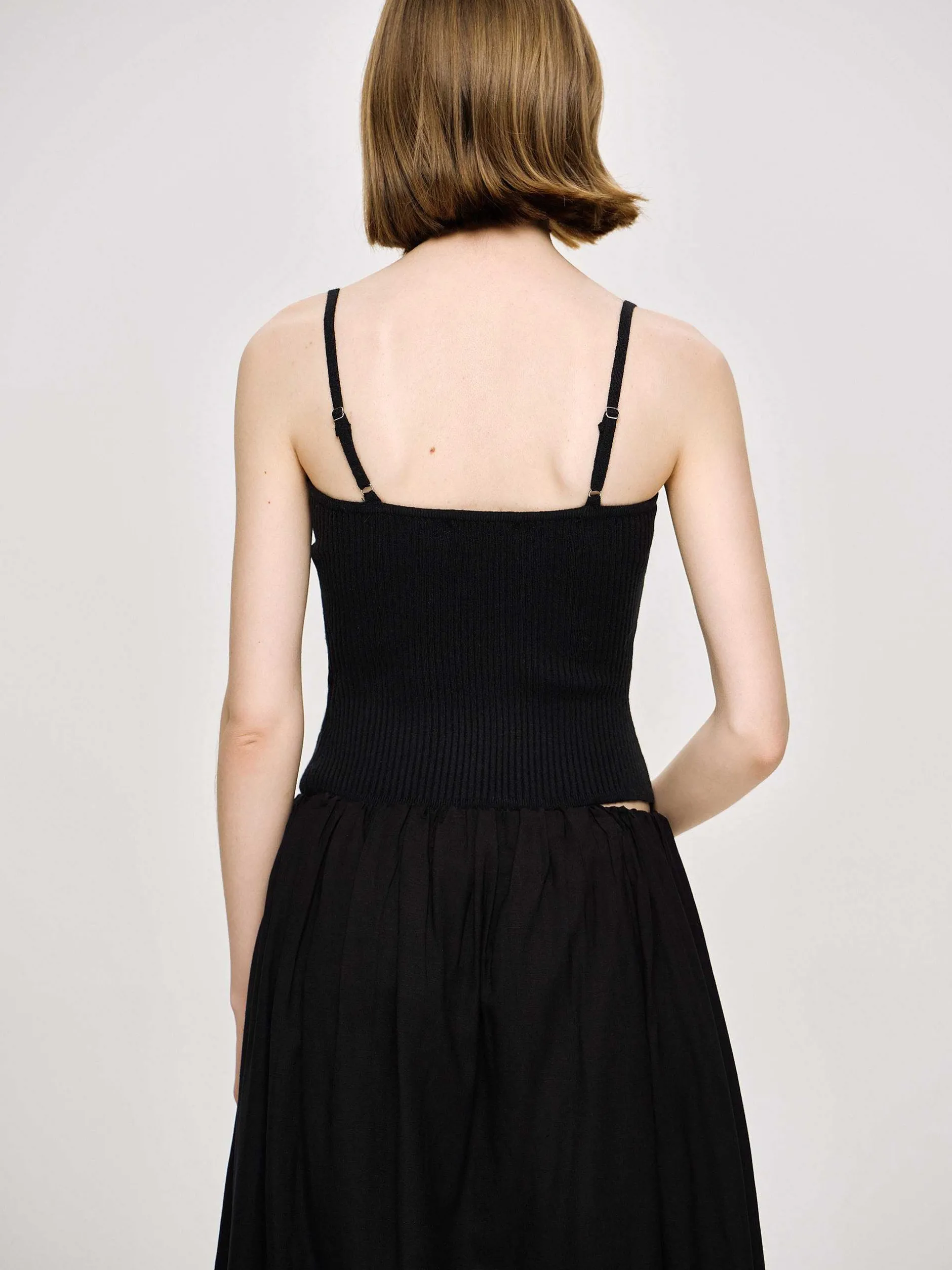 Knitwear-Source Unknown Rib Knit Camisole, Black