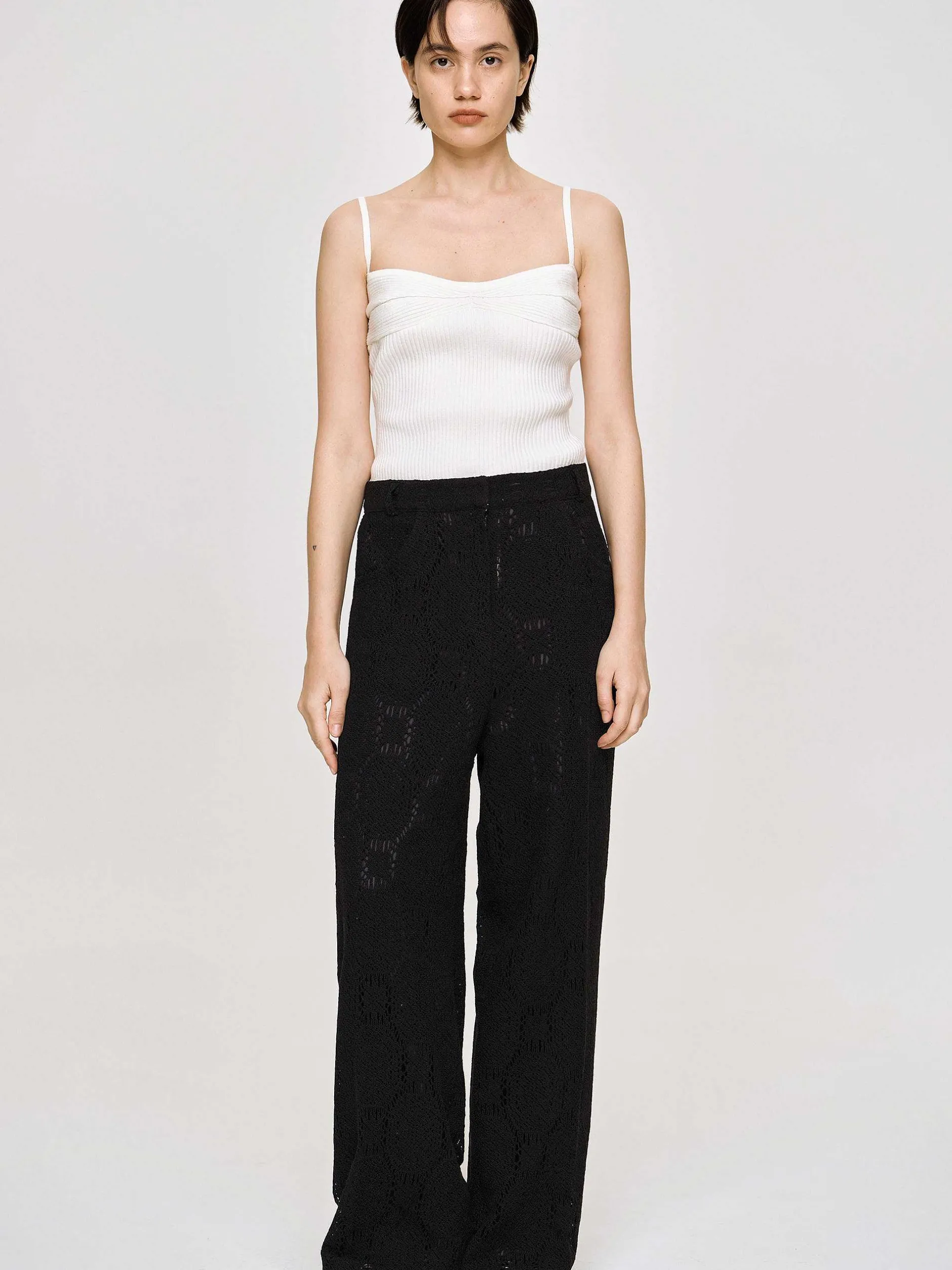 Clothing-Source Unknown Rib Knit Camisole, White