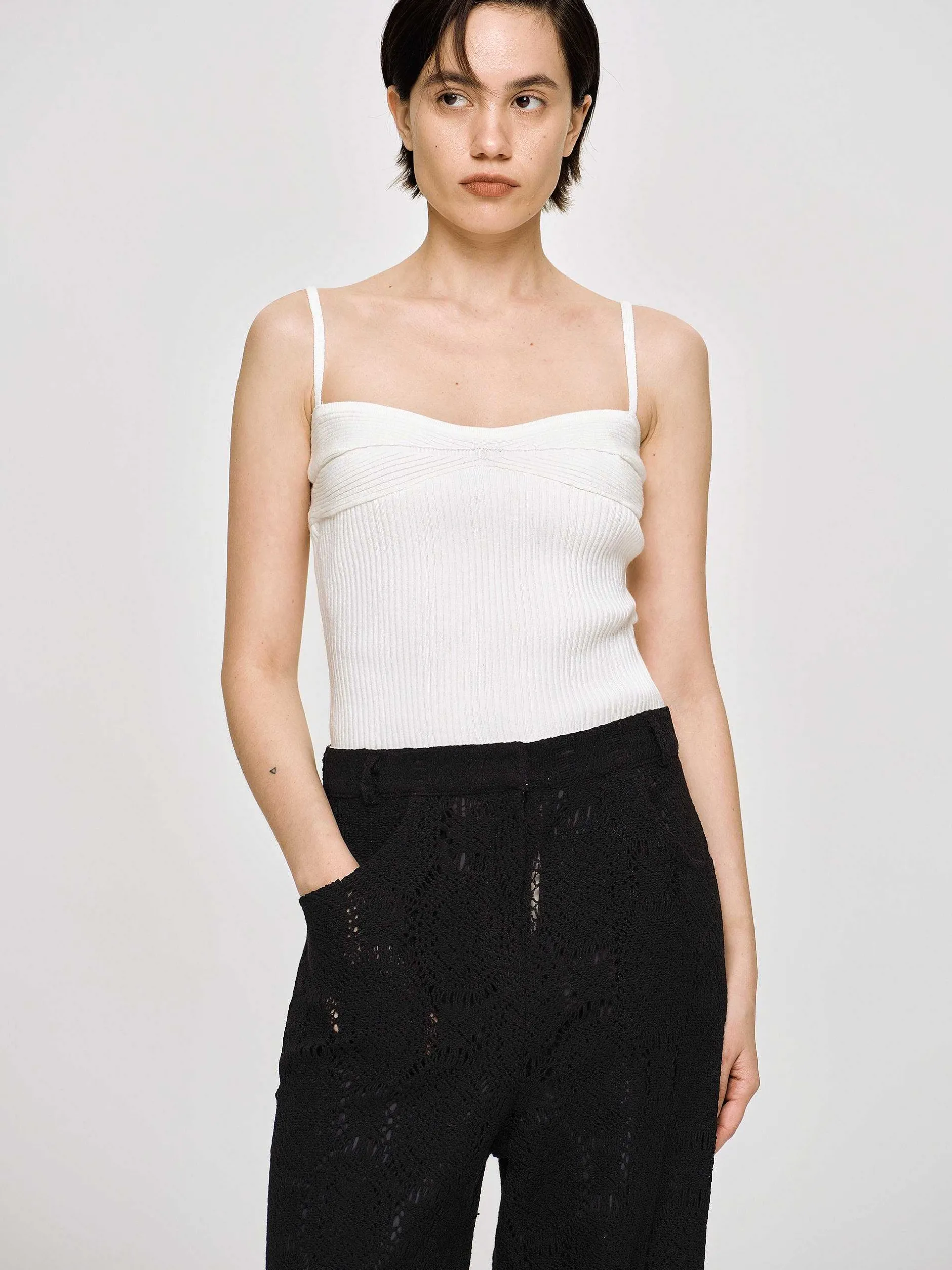 Knitwear-Source Unknown Rib Knit Camisole, White