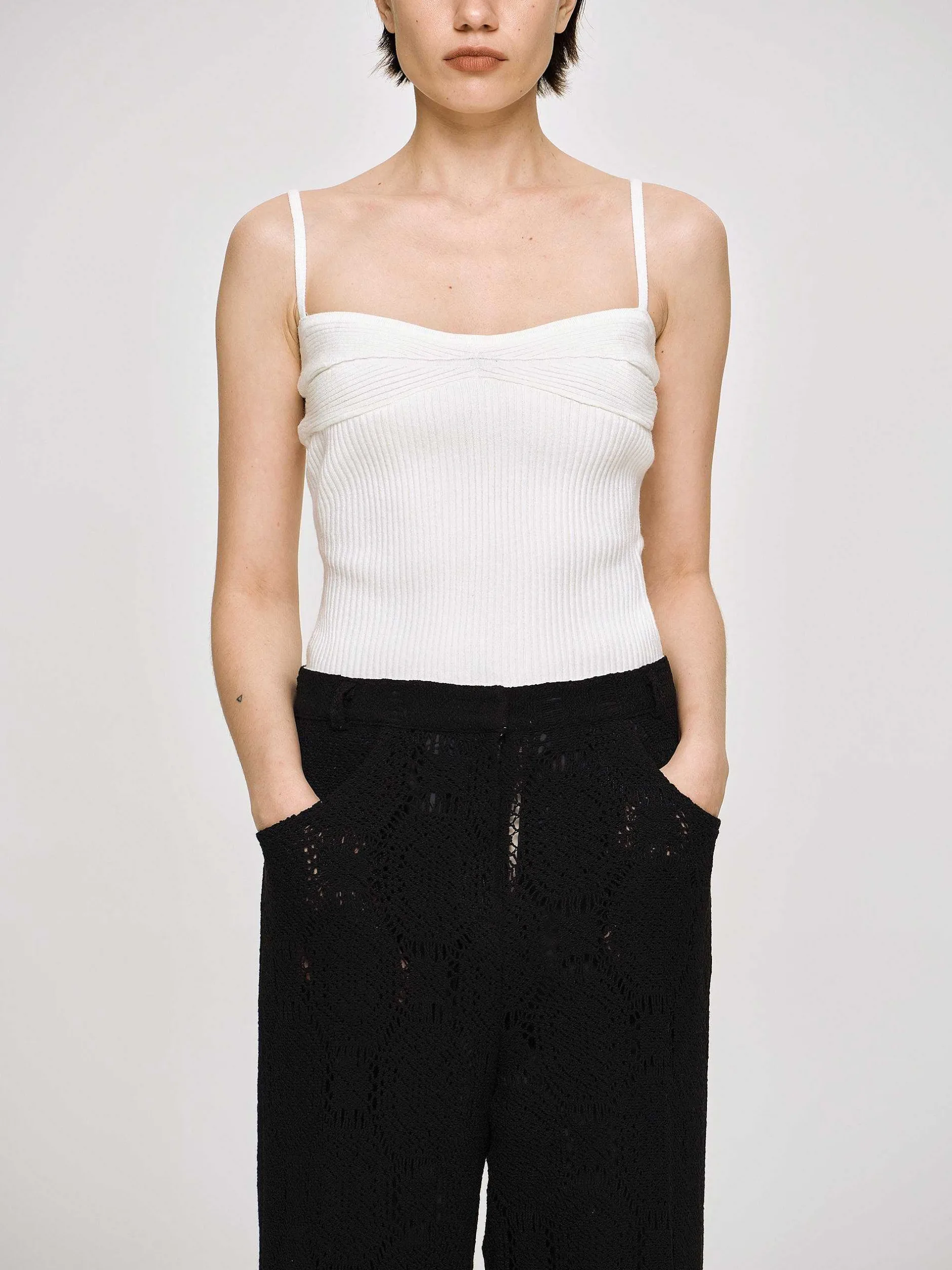 Knitwear-Source Unknown Rib Knit Camisole, White