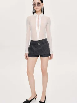 Clothing-Source Unknown Rioni Belted Mini Skort, Charcoal Stripe
