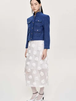 Clothing-Source Unknown Rose Applique Midi Skirt, White