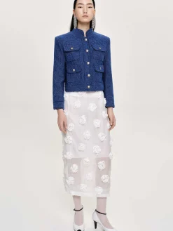 Bottoms-Source Unknown Rose Applique Midi Skirt, White