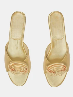 Shoes & Bags-Source Unknown Rose Applique Satin Mules, Buttermilk