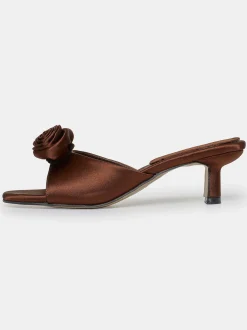 Shoes & Bags-Source Unknown Rose Applique Satin Mules, Chocolate